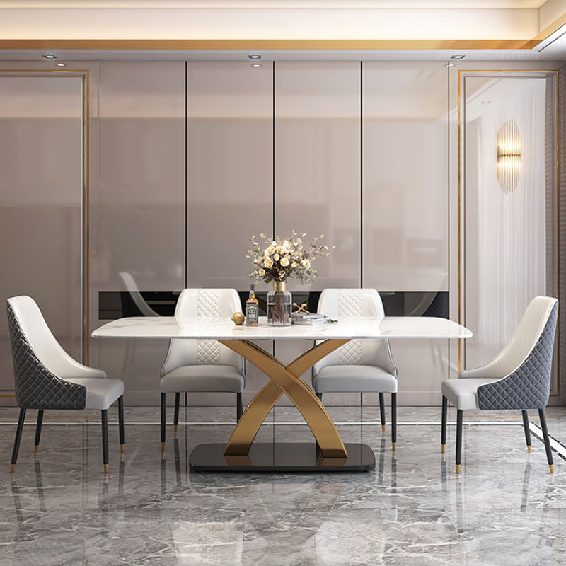 Everly Quinn Contemporary White Rectangular Sintered Stone Dining Table